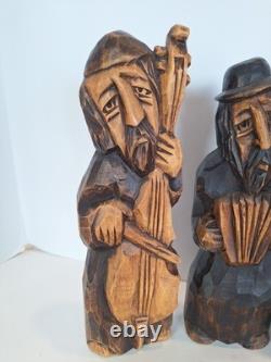 Figurines en bois sculptées à la main par des musiciens polonais - Art populaire - Ensemble de 4