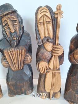 Figurines en bois sculptées à la main par des musiciens polonais - Art populaire - Ensemble de 4