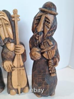 Figurines en bois sculptées à la main par des musiciens polonais - Art populaire - Ensemble de 4