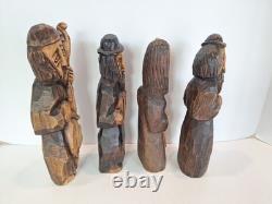 Figurines en bois sculptées à la main par des musiciens polonais - Art populaire - Ensemble de 4