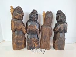 Figurines en bois sculptées à la main par des musiciens polonais - Art populaire - Ensemble de 4
