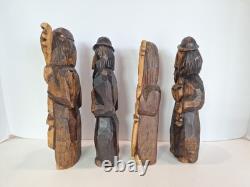 Figurines en bois sculptées à la main par des musiciens polonais - Art populaire - Ensemble de 4