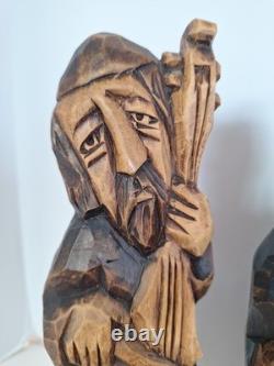 Figurines en bois sculptées à la main par des musiciens polonais - Art populaire - Ensemble de 4