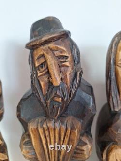 Figurines en bois sculptées à la main par des musiciens polonais - Art populaire - Ensemble de 4