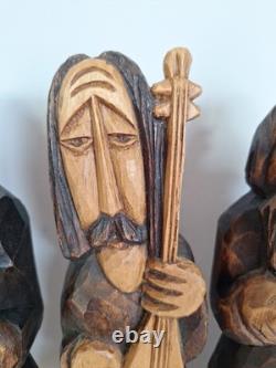 Figurines en bois sculptées à la main par des musiciens polonais - Art populaire - Ensemble de 4