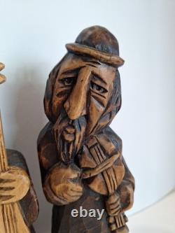 Figurines en bois sculptées à la main par des musiciens polonais - Art populaire - Ensemble de 4