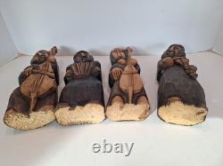 Figurines en bois sculptées à la main par des musiciens polonais - Art populaire - Ensemble de 4