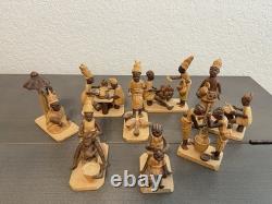 Figurines en bois vintage nigérianes, art populaire, 8 pièces sculptées à la main