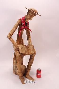 Folk Art 35 Lecture Sculptée À La Main Don Quichotte Assised Wood Tree Stump Sculpture