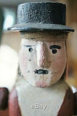 Folk Art Antique Toupie Sculpté À La Main Painted Man Whaler Signé 1919 Maine Vente