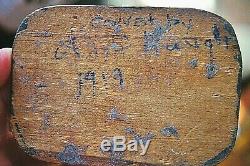 Folk Art Antique Toupie Sculpté À La Main Painted Man Whaler Signé 1919 Maine Vente