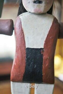 Folk Art Antique Toupie Sculpté À La Main Painted Man Whaler Signé 1919 Maine Vente