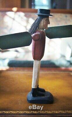 Folk Art Antique Toupie Sculpté À La Main Painted Man Whaler Signé 1919 Maine Vente