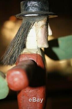 Folk Art Antique Toupie Sculpté À La Main Painted Man Whaler Signé 1919 Maine Vente