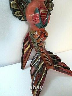 Folk Art Mexicain Sculpté Bois Mur Sirène Ange Guerrero Décor Nautique 17