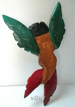 Folk Art Mexicain Sculpté Bois Mur Sirène Ange Guerrero Nautique Décor 18