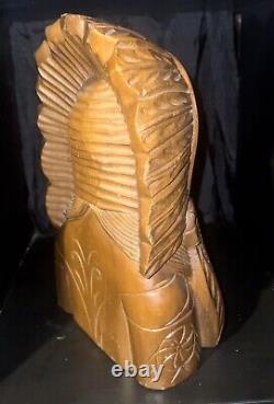 Folk Art Native American Indian Carved Wooden Buste