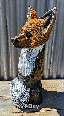 Fox Chainsaw Carving Sculpture Red Cedar Log Cabin Décor De Jardin En Bois Folk Art