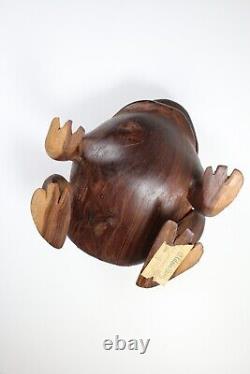 Frog en bois folklorique antique sculptée à la main avec couvercle