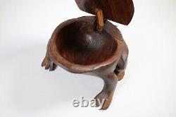 Frog en bois folklorique antique sculptée à la main avec couvercle