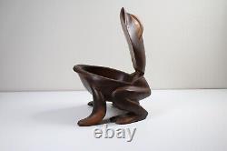Frog en bois folklorique antique sculptée à la main avec couvercle