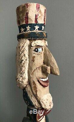 Gary Yost Folk Art Bâton Figure 59 Grand Oncle Sam Patriotique One-of-a-kind