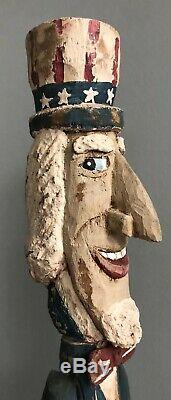 Gary Yost Folk Art Bâton Figure 59 Grand Oncle Sam Patriotique One-of-a-kind