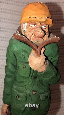 Gene Zesch J'ai Apprécié Autant Que Je Peux Supporter Cowboy Wood Carving Sculpture '89