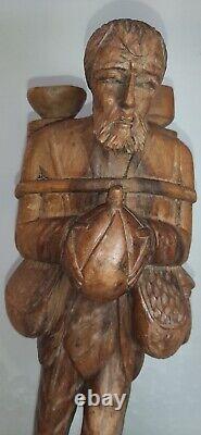 Grand Art Folk Figural Carving Barefoot Weary Traveler