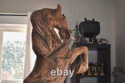 Grand Art Populaire Antique Sculpté Main Appalaches En Bois De Cheval Sculpture