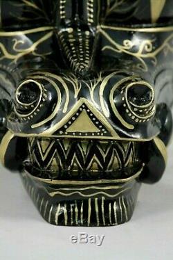 Grand Dragon De Bois Masque Sculpté / Peint Collection Décor Art Populaire Mexicain Main