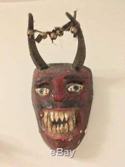 Grand Festival Antique Du Mexique Ou Du Guatemala Masque En Bois Sculpté Folk Art Rare