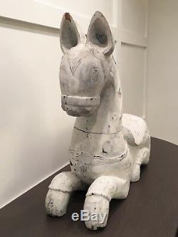 Grand Folk Art Déco En Bois Sculpté Cheval Sculpture Statue Figurine Animal Moderne