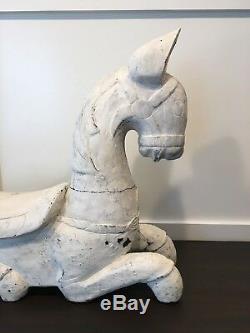 Grand Folk Art Déco En Bois Sculpté Cheval Sculpture Statue Figurine Animal Moderne