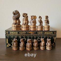 Grand Jeu D'échecs Soviétiques 50s Folk Art Bois Vintage Urss Russie Antique Sculpté