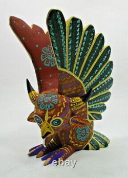 Grand Oaxacan Alebrije, Sculpture En Bois Coloré, Sculpture D'art Populaire Mexicaine Signée