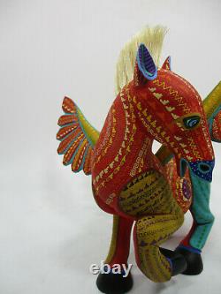 Grand Oaxacan Alebrije, Sculpture Sur Bois Coloré, Signé Sculpture D'art Populaire Mexicain
