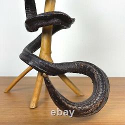 Grand Serpent En Bois De Cobra Sculpté À La Main Vintage Sur Le Support (art Populaire)