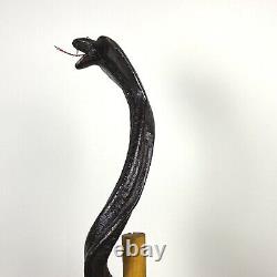 Grand Serpent En Bois De Cobra Sculpté À La Main Vintage Sur Le Support (art Populaire)