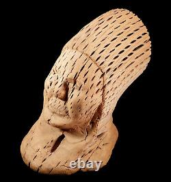 Grand Vintage Sud-ouest Cholla Cactus Wood Sculpture Native American Indian Bust