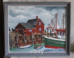 Grand panier à coques en bois et métal, artisanal, folk art ancien, avec manche sculpté, Cape Cod