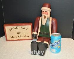 Grande Main Sculptée Bois Joint Santa Avec Pipe Par Famed Folk Artist Mark Glandon 17
