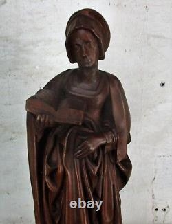 Grande Statue Main Sculpté Bois Médiéval Dame Femme Art Populaire 23.22