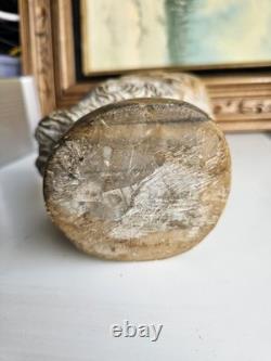 Grande Tête Sculptée en Pierre Vintage Art Populaire Fait Main