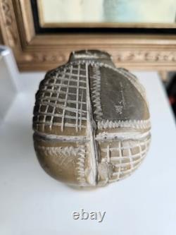 Grande Tête Sculptée en Pierre Vintage Art Populaire Fait Main