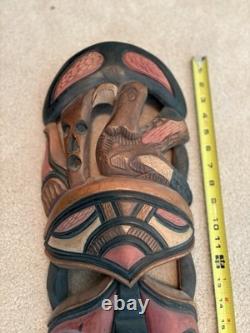 Grande paire de masques tribaux sud-africains vintage en bois sculpté à la main, 28 et 26, art populaire