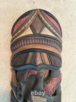 Grande paire de masques tribaux sud-africains vintage en bois sculpté à la main, 28 et 26, art populaire