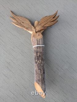 Grande sculpture murale en bois sculptée à la main Angel Folk Art signée Ben Ortega 1995 16x10