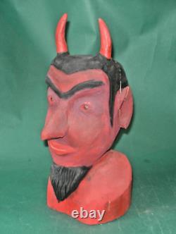 Grande sculpture sur bois démon diable fantastique Miquel Rodriquez Art Populaire Michael