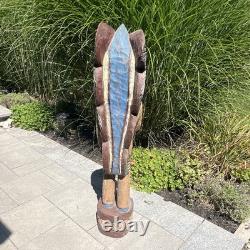 Grande statue de chef amérindien de 48 pouces en bois sculpté à la main, art populaire vintage pour magasin de cigares